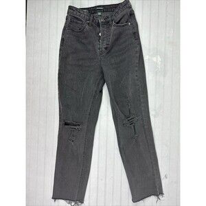 Wild Fable Size 4 Womens Jeans Black Hi Rise Distress Slim Straight Button Fly